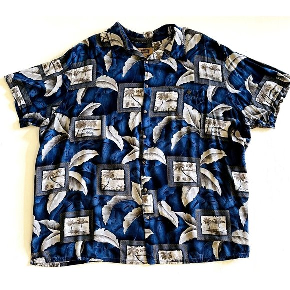 The Foundry Supply  Co Shirt Hawaiian Aloha Style 3XLT Button Front Big Men Blue - Picture 3 of 6